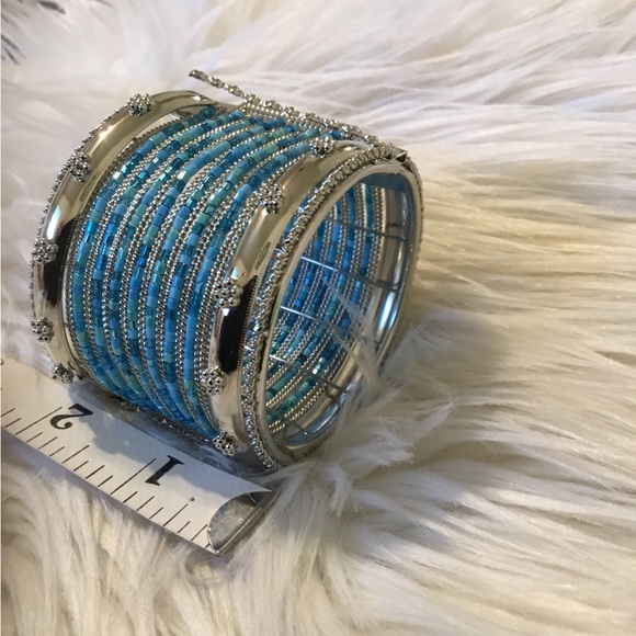 Hinged Silver & Bead Hinged Bangle Bracelet- Size Medium - Picture 4 of 12
